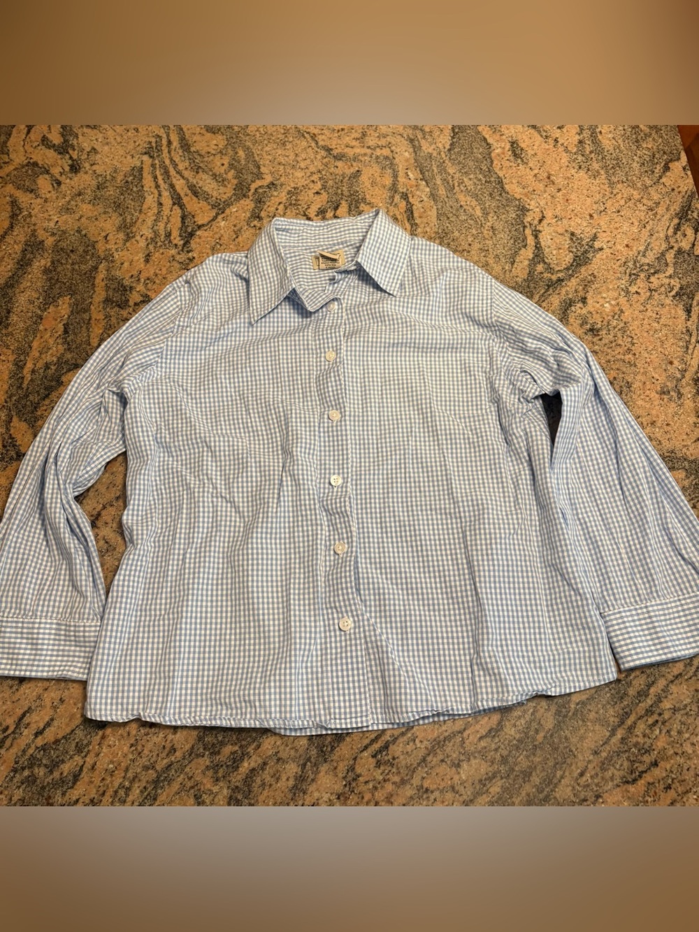 LL Bean Women's Blue White Gingham Check Long Sleeve Button Down Shirt Size S